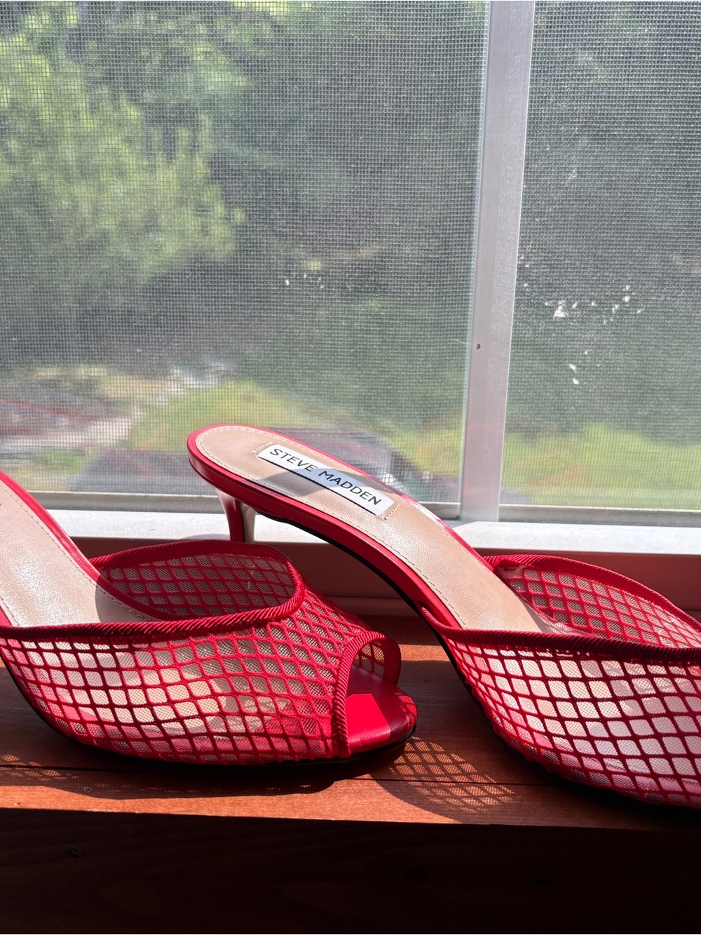 Steve Madden Red Mesh Open-Toe Mules
